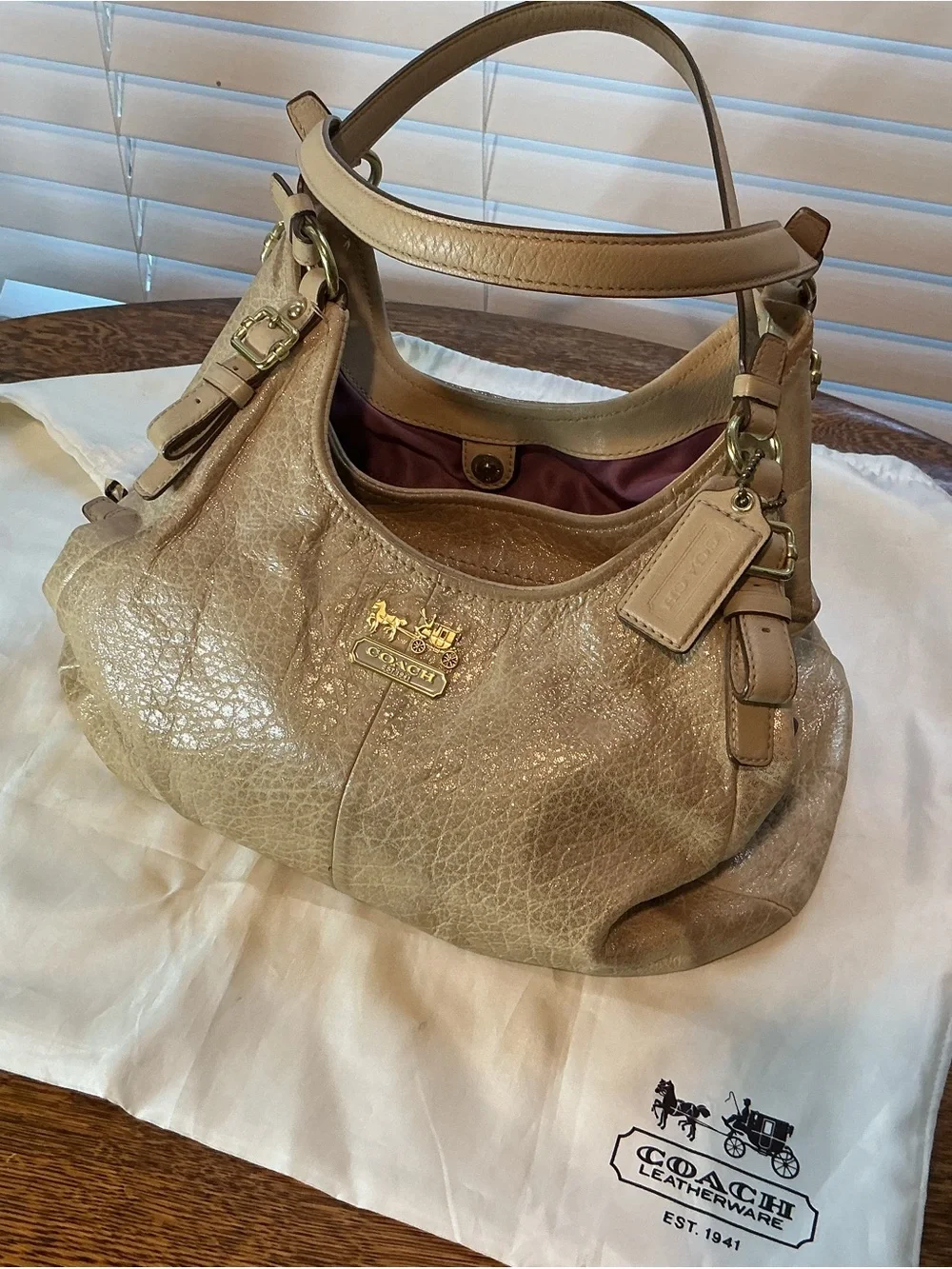 Coach Madison Maggie Metallic Gold Pebbled Leather Hobo